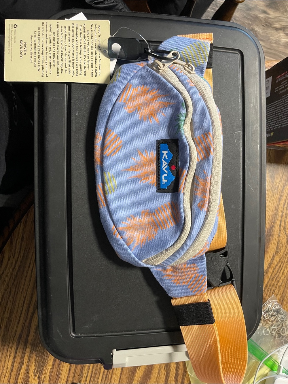 Kavu Kids Pineapple Print Light Blue & Orange Waist Pack